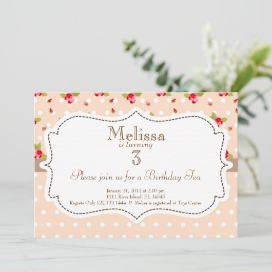 庭のお茶会の誕生日の招待状 招待状 (スタンド正面)