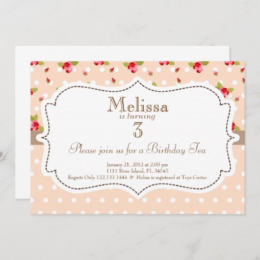 庭のお茶会の誕生日の招待状 招待状 (正面/裏面)