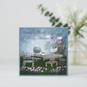 庭のお茶会は本のベビーシャワーを持って来ます 招待状 (スタンド正面)