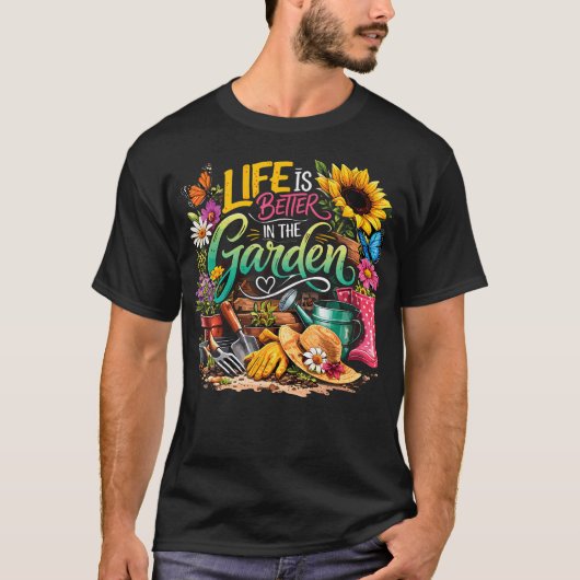 庭のひまわりガーデニングが人生を豊かにする Tシャツ (正面)