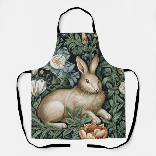 庭のウサギと花アールヌーボースタイル エプロン (正面)