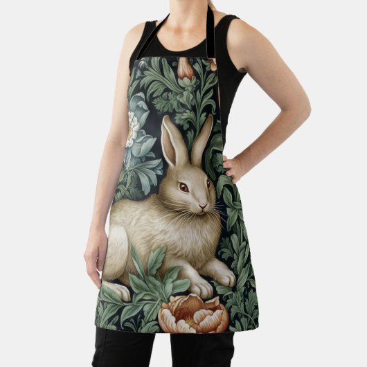庭のウサギと花アールヌーボースタイル エプロン (インサイチュ)