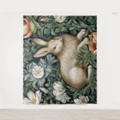 庭のウサギと花アールヌーボースタイル タペストリー (正面)