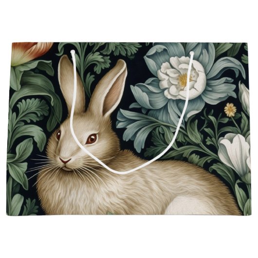 庭のウサギと花アールヌーボースタイル ラージペーパーバッグ (正面)