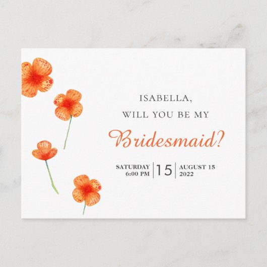 庭のオレンジ色の花。私の花嫁のメイドになってくれないか? ポストカード (正面)