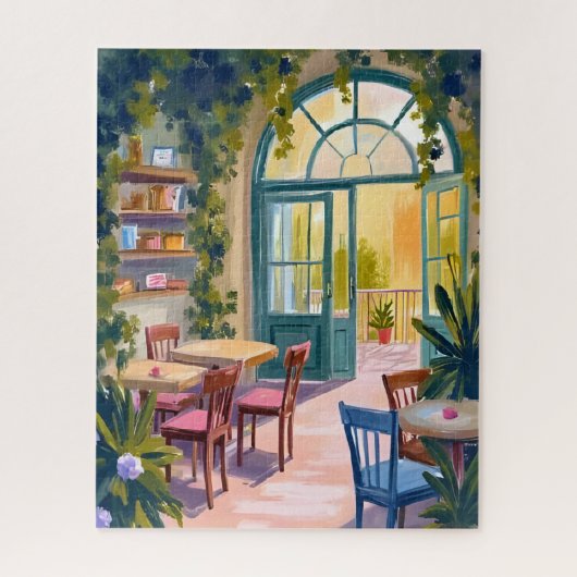 庭のカフェ | ボタニカル水彩画 ジグソーパズル (縦)