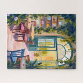 庭のカフェ | ボタニカル水彩画 ジグソーパズル (横)