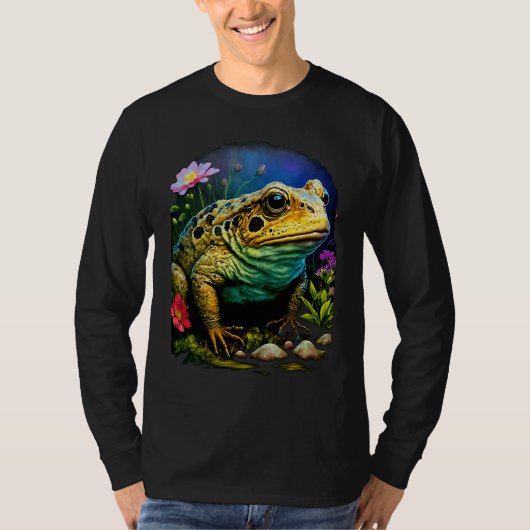 庭のガーデで子供たちとカエルコアヒキガエルコアともの Tシャツ (正面)