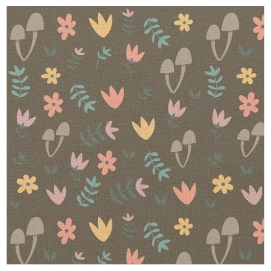 庭のキノコのパターン ファブリック (クローズアップ)