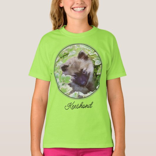 庭のキースホンドの子犬の絵 オリジナルアート Tシャツ (正面)