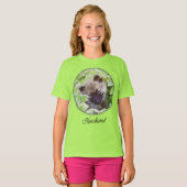 庭のキースホンドの子犬の絵 オリジナルアート Tシャツ (正面フル)