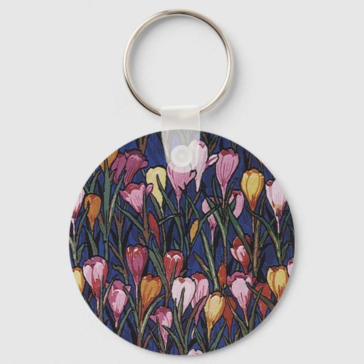 庭のクロッカスの花、フローラル柄 キーホルダー (正面)