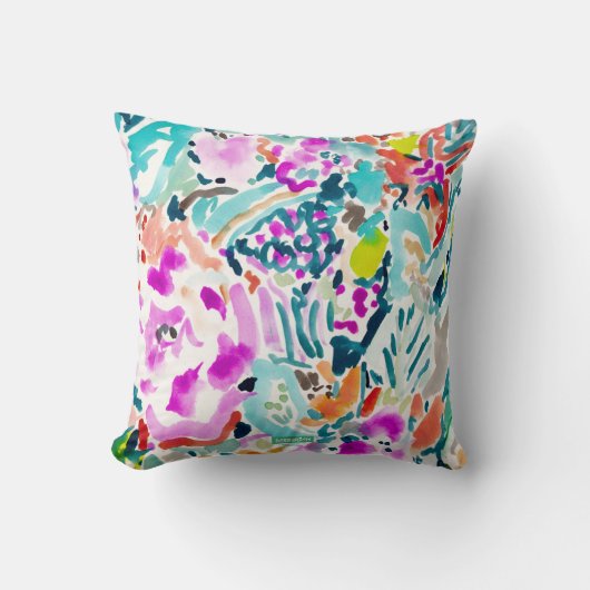 庭のグレービーのカラフルな水彩画の花柄 クッション (正面)