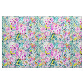庭のグレービーのカラフルな花の水彩画のプリント ファブリック (ファットクウォーター)