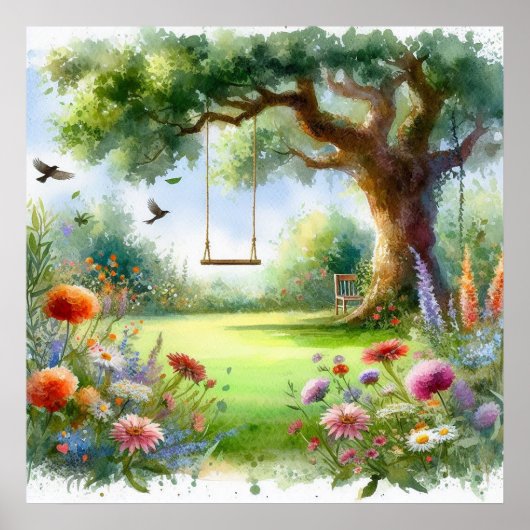 庭のスウィング風景1 ポスター (正面)