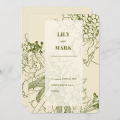 庭のスカビオサの花のラインイラスト 招待状 (正面/裏面)