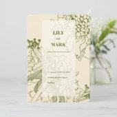 庭のスカビオサの花のラインイラスト 招待状 (スタンド正面)