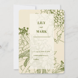 庭のスカビオサの花のラインイラスト 招待状