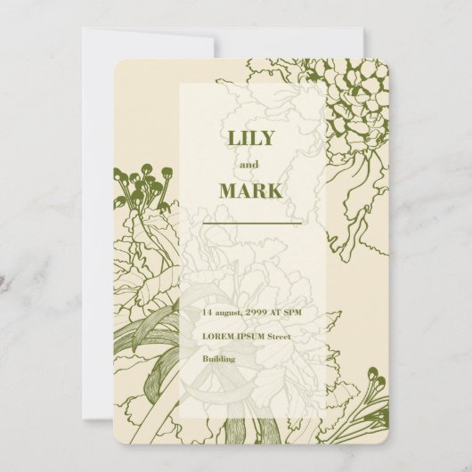 庭のスカビオサの花のラインイラスト 招待状 (正面)