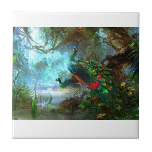 庭のセラミックタイルの孔雀の組 タイル (正面)