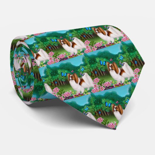 庭のタイのPapillon犬 ネクタイ (ロール)