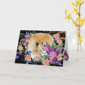 庭のダンスの食事-黒い背景カード カード (黄色い花)