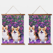 庭のツイン・コーギ 吊り下げ型タペストリー (ダブル)