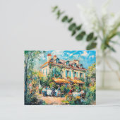 庭のテーブルと人々を持つ家 シーズンポストカード (スタンド正面)