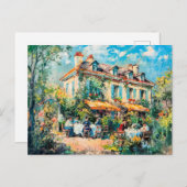 庭のテーブルと人々を持つ家 シーズンポストカード (正面/裏面)