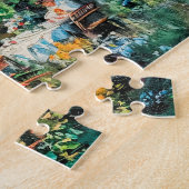 庭のテーブルと人々を持つ家 ジグソーパズル (側面)