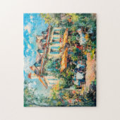 庭のテーブルと人々を持つ家 ジグソーパズル (縦)