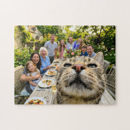 庭のディナーに猫がフォトボム ジグソーパズル