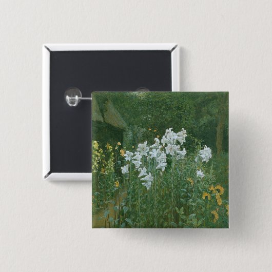 庭のニワシロユリ 缶バッジ (正面&裏面)