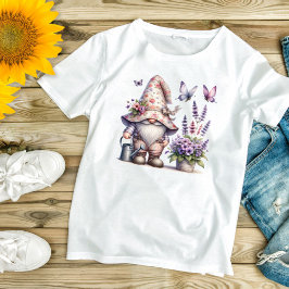 庭のノームの花ラベンダーギフト 女性用 Tシャツ