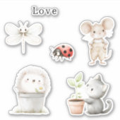 庭のハリネズミ ネズミ 猫 トンボ テントウムシ シール (正面)
