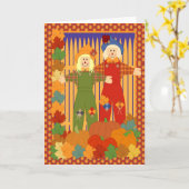 庭のハロウィーンのかかし カード (黄色い花)