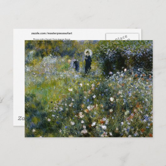 庭のパラソルを持つルノアールの女性 ポストカード (正面/裏面)