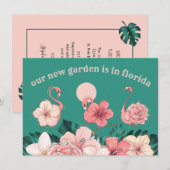 庭のフラミンゴがフロリダに引越し 新住所のお知らせ 案内状 (正面/裏面)