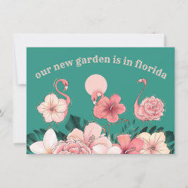 庭のフラミンゴがフロリダに引越し 新住所のお知らせ 案内状