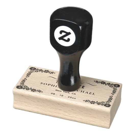 庭のフローラモダンフレームの日付結婚の ラバースタンプ (スタンプ)