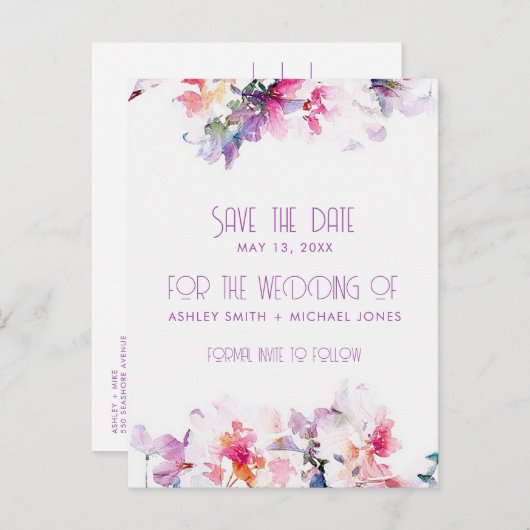 庭のフローラ予算の結婚式の日付を保存 案内ポストカード (正面/裏面)