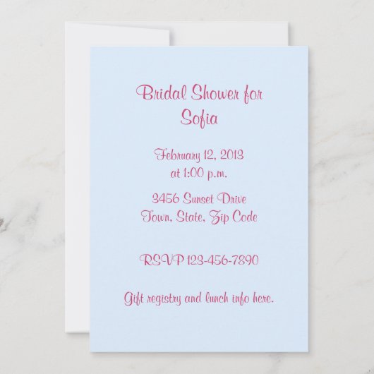 庭のブライダルシャワーから新しいバラ 招待状 (裏面)