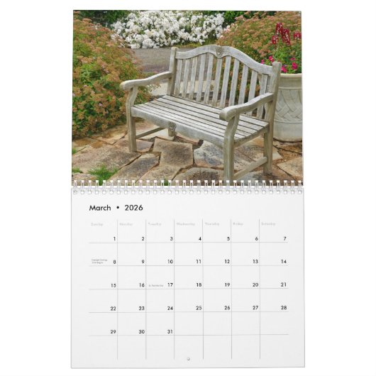 庭のベンチ カレンダー (3月 2026)