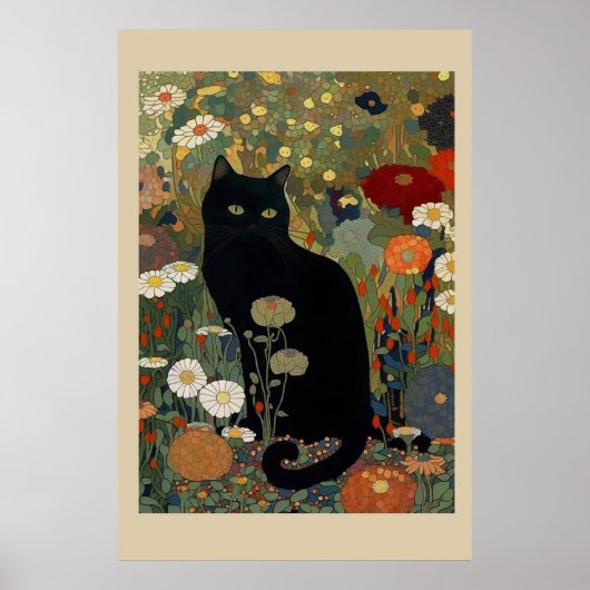 庭のポスターに描かれた黒猫 ポスター (正面)
