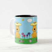 庭のマグのかわいい漫画の小犬 ツートーンマグカップ (正面左)