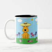 庭のマグのかわいい漫画の小犬 ツートーンマグカップ (左)
