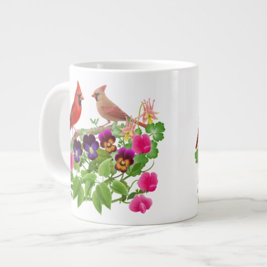 庭のマグの(鳥)ショウジョウコウカンチョウ ジャンボコーヒーマグカップ (正面左)
