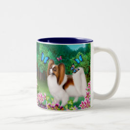 庭のマグのPapillon犬 ツートーンマグカップ