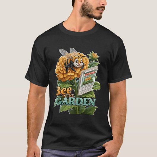 庭のミツバチ 楽しいマルハナバチと花 Tシャツ (正面)