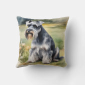 庭のミニチュアシュナウザー – 水彩 クッション (裏面)